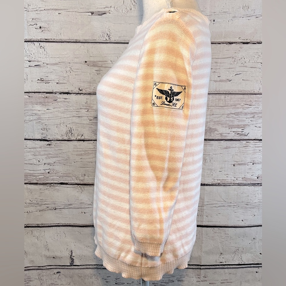 LAUREN JEANS COMPANY (Ralph Lauren) Sweater Vintage Boatneck Pink/White Stripe-M - Picture 2 of 3